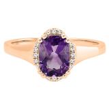 18K Rose Gold 8X6 MM Cushion Amethyst & Round White Diamond Ladies Bridal Engagement Ring