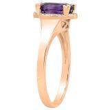 18K Rose Gold 8X6 MM Cushion Amethyst & Round White Diamond Ladies Bridal Engagement Ring