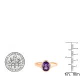 18K Rose Gold 8X6 MM Cushion Amethyst & Round White Diamond Ladies Bridal Engagement Ring