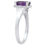 18K White Gold 8X6 MM Cushion Amethyst & Round White Diamond Ladies Bridal Engagement Ring