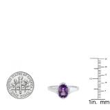 18K White Gold 8X6 MM Cushion Amethyst & Round White Diamond Ladies Bridal Engagement Ring