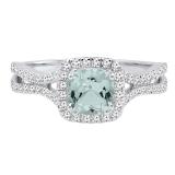 14K White Gold 6 MM Cushion Aquamarine & Round White Diamond Ladies Split Shank Engagement Ring
