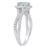 14K White Gold 6 MM Cushion Aquamarine & Round White Diamond Ladies Split Shank Engagement Ring