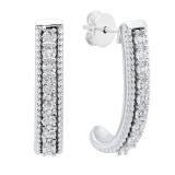 0.10 Carat (ctw) Sterling Silver White Diamond Ladies J Shape Hoop Earrings 1/10 CT