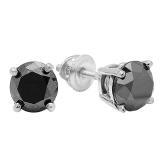 4.00 Carat (ctw) Sterling Silver Round Cut Black Diamond Ladies Stud Earrings