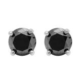 4.00 Carat (ctw) Sterling Silver Round Cut Black Diamond Ladies Stud Earrings