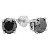 5.00 Carat (ctw) Sterling Silver Round Cut Black Diamond Ladies Stud Earrings