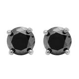 5.00 Carat (ctw) Sterling Silver Round Cut Black Diamond Ladies Stud Earrings