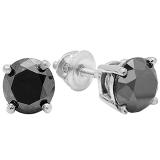 6.00 Carat (ctw) Sterling Silver Round Cut Black Diamond Ladies Stud Earrings