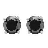 6.00 Carat (ctw) Sterling Silver Round Cut Black Diamond Ladies Stud Earrings