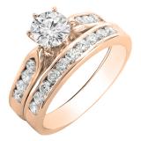 1.15 Carat (ctw) Round Diamond Ladies Engagement Ring Set With Matching Band 18K Rose Gold