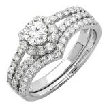 0.98 Carat (ctw) 14K White Gold Round White Diamond Ladies Heart Shape Engagement Ring Set 1 CT