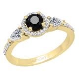 10K Yellow Gold 6 MM Round Black Diamond Pear White Sapphire & Round Diamond Ladies 3 Stone Ring