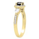 10K Yellow Gold 6 MM Round Black Diamond Pear White Sapphire & Round Diamond Ladies 3 Stone Ring