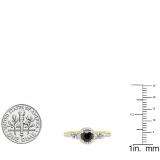 10K Yellow Gold 6 MM Round Black Diamond Pear White Sapphire & Round Diamond Ladies 3 Stone Ring