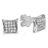 0.05 Carat (ctw) Sterling Silver Platinum Plated Round Diamond Kite Shape Men's Iced Stud Earrings
