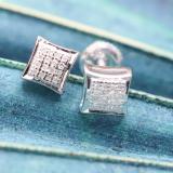 0.05 Carat (ctw) Sterling Silver Platinum Plated Round Diamond Kite Shape Men's Iced Stud Earrings