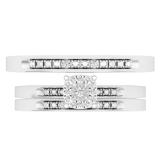 0.10 Carat (ctw) 10K White Gold Round White Diamond Ladie's & Men's Trio Set 1/10 CT