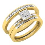 0.10 Carat (ctw) 10K Yellow Gold Round White Diamond Ladie's & Men's Trio Set 1/10 CT