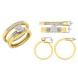 0.10 Carat (ctw) 10K Yellow Gold Round White Diamond Ladie's & Men's Trio Set 1/10 CT