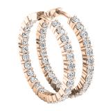 2.95 Carat (ctw) 10K Rose Gold Round White Diamond Ladies Fine In And Out Hoop Earrings