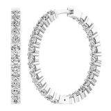 2.95 Carat (ctw) 10K White Gold Round White Diamond Ladies Fine In And Out Hoop Earrings