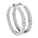 2.95 Carat (ctw) 10K White Gold Round White Diamond Ladies Fine In And Out Hoop Earrings