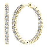 2.95 Carat (ctw) 14K Yellow Gold Round White Diamond Ladies Fine In And Out Hoop Earrings