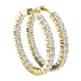 2.95 Carat (ctw) 14K Yellow Gold Round White Diamond Ladies Fine In And Out Hoop Earrings