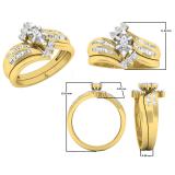 0.35 Carat (ctw) 10K Yellow Gold Marquise Baguette & Round Diamond Bridal Ring Set 1/3 CT