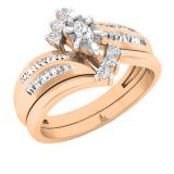 0.35 Carat (ctw) 14K Rose Gold Marquise Baguette & Round Diamond Bridal Ring Set 1/3 CT