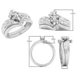 0.35 Carat (ctw) 14K White Gold Marquise Baguette & Round Diamond Bridal Ring Set 1/3 CT