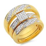 0.28 Carat (ctw) 18K Yellow Gold Plated Sterling Silver Round Diamond Men & Womens Trio Set 1/4 CT