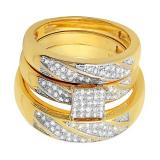 0.28 Carat (ctw) 18K Yellow Gold Plated Sterling Silver Round Diamond Men & Womens Trio Set 1/4 CT