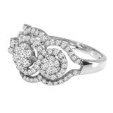 1.50 CT Round White Diamond Ladies Cluster Flower Engagement Ring 14K White Gold