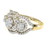 1.50 CT Round White Diamond Ladies Cluster Flower Engagement Ring 14K Yellow Gold