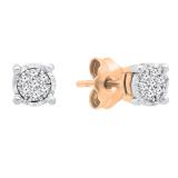 0.11 Carat (ctw) 14K Rose Gold Round Diamond Ladies Illusion Cluster Style Stud Earrings 1/10 CT