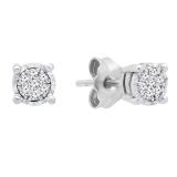 0.11 Carat (ctw) 14K White Gold Round Diamond Ladies Illusion Cluster Style Stud Earrings 1/10 CT