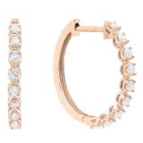 0.25 Carat (ctw) 14K Rose Gold Round White Diamond Ladies Huggies Hoop Earrings 1/4 CT