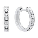 0.10 Carat (ctw) Sterling Silver Round White Diamond Ladies Huggies Hoop Earrings 1/10 CT