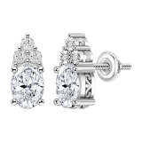 1.76 Cttw Oval & Round Cubic Zirconia Filigree Solitaire Stud Earrings, 925 Sterling Silver in Screw Back