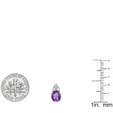 Sterling Silver 7X5 MM Each Oval Amethyst & Round White Diamond Ladies Stud Earrings