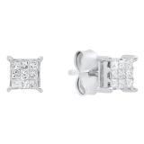 0.20 Carat (ctw) 10K White Gold Princess White Diamond Ladies Stud Earrings 1/5 CT