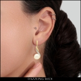 0.12 Carat (ctw) 14K Yellow Gold 8 MM Each Pearl & Round White Diamond Ladies Dangling Drop Earrings