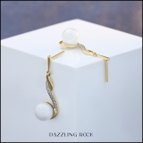 0.12 Carat (ctw) 14K Yellow Gold 8 MM Each Pearl & Round White Diamond Ladies Dangling Drop Earrings