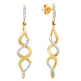 0.12 Carat (ctw) 10K Yellow Gold Round White Diamond Ladies Infinity Swirl Dangling Earrings