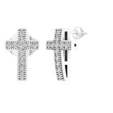 0.10 Carat (ctw) 10K White Gold Round White Diamond Ladies Cross Stud Earrings 1/10 CT
