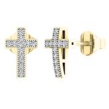 0.10 Carat (ctw) 14K Yellow Gold Round White Diamond Ladies Cross Stud Earrings 1/10 CT