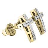 0.10 Carat (ctw) 14K Yellow Gold Round White Diamond Ladies Cross Stud Earrings 1/10 CT