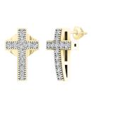 0.10 Carat (ctw) 14K Yellow Gold Round White Diamond Ladies Cross Stud Earrings 1/10 CT